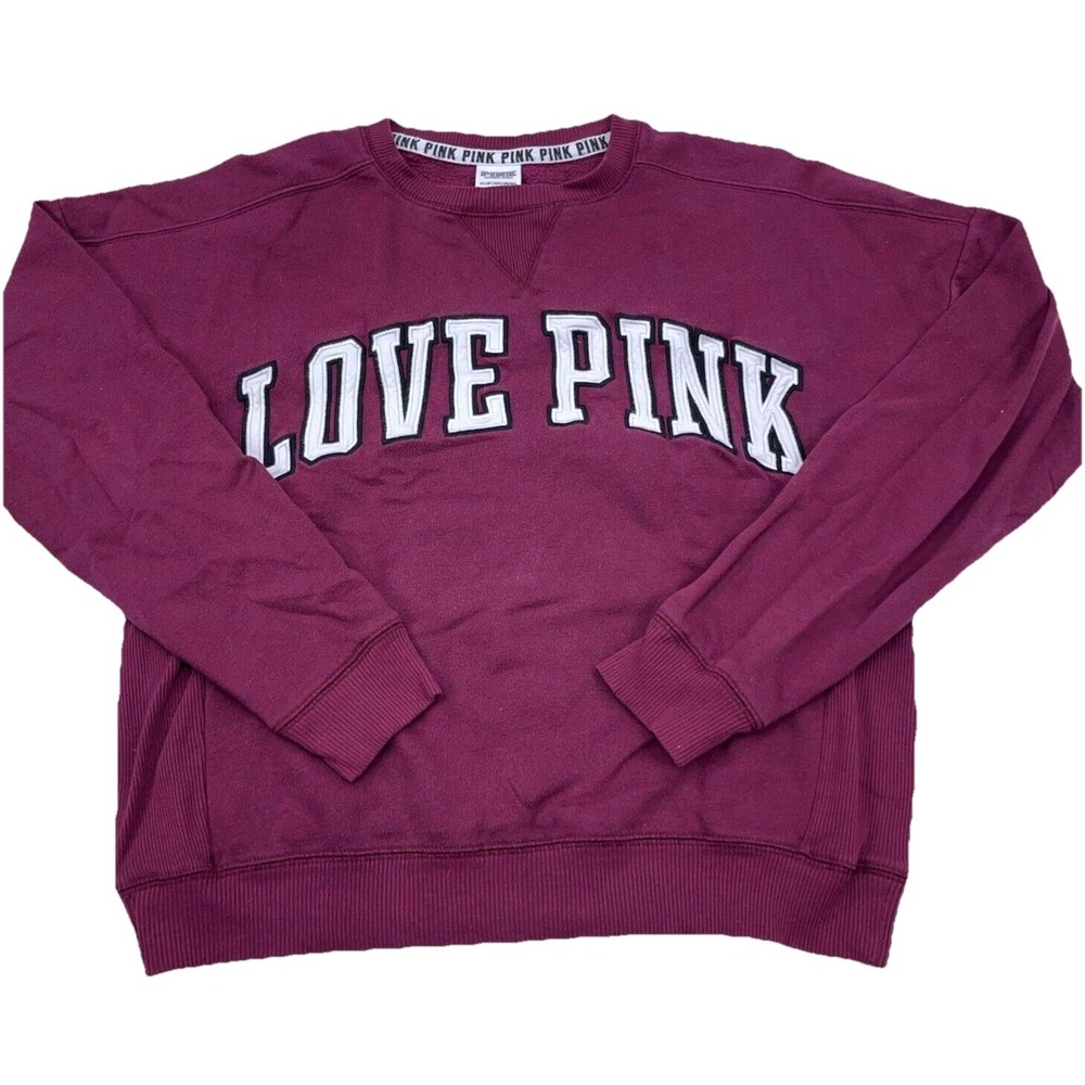 Victoria Secret Sweatshirt Women XS Maroon Crew Neck Sweater Love PINK VTG Y2K